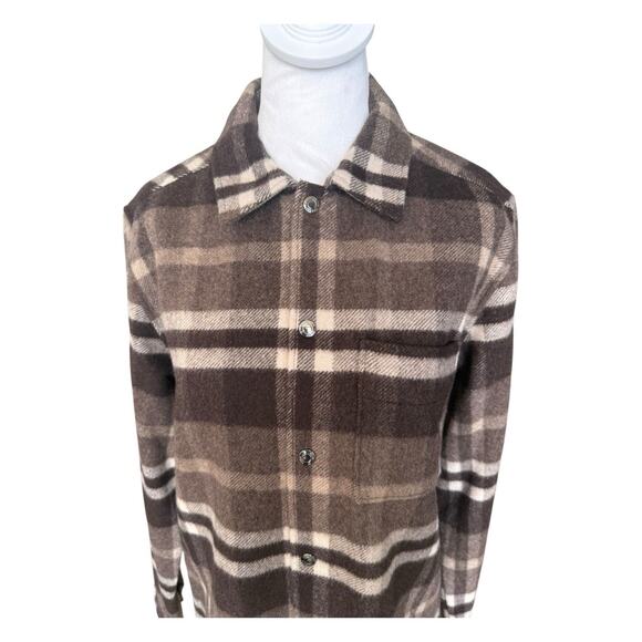 Reiss Cortez Wool Blend Plaid Overshirt Flannel Brown S - Picture 4 of 15